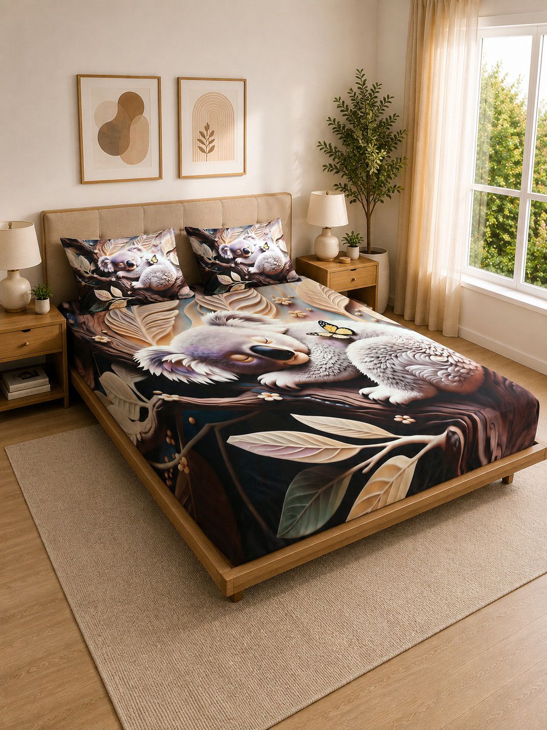 Myntra Elegant Homes Brown & White 400 TC King Bedsheet with 2 Pillow Covers