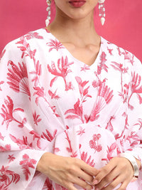 Vishudh Red & White Printed Pure Cotton Top With Trouser