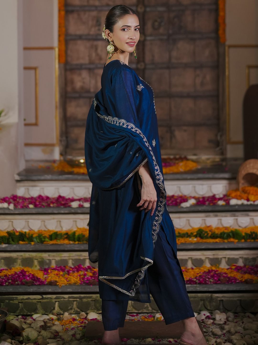 Indo Era Women Ethnic Motifs Embroidered Regular Kurta with Trousers & With Dupatta