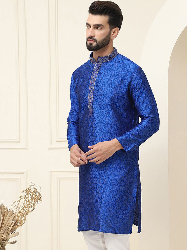 SOJANYA Lelaki Biru Sulam Kurta Lurus