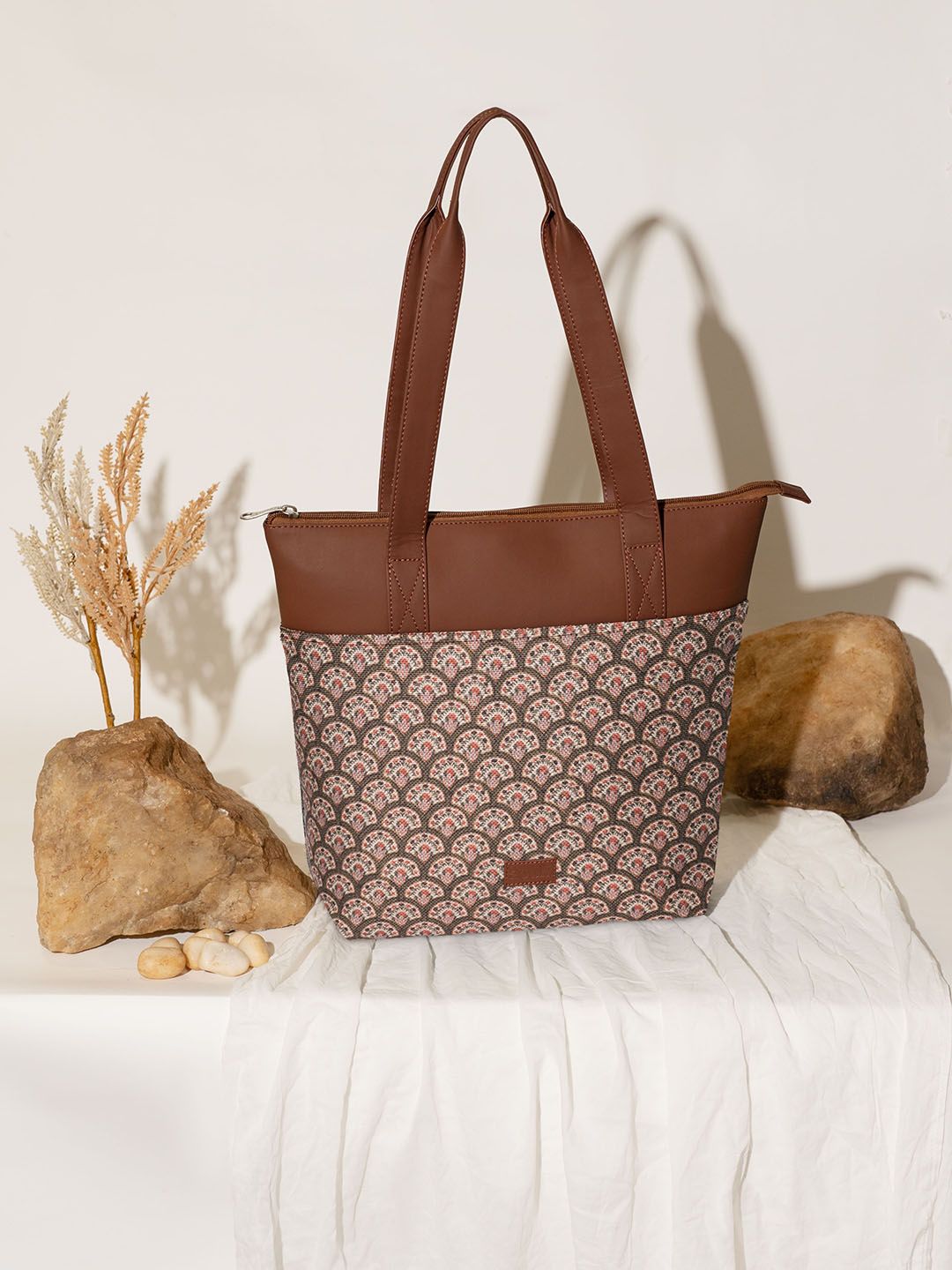 ZOUK Floral Printed Structured Tote Bag