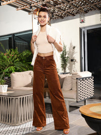 STREET 9 Women Brown Loose Fit High-Rise Cotton Trousers