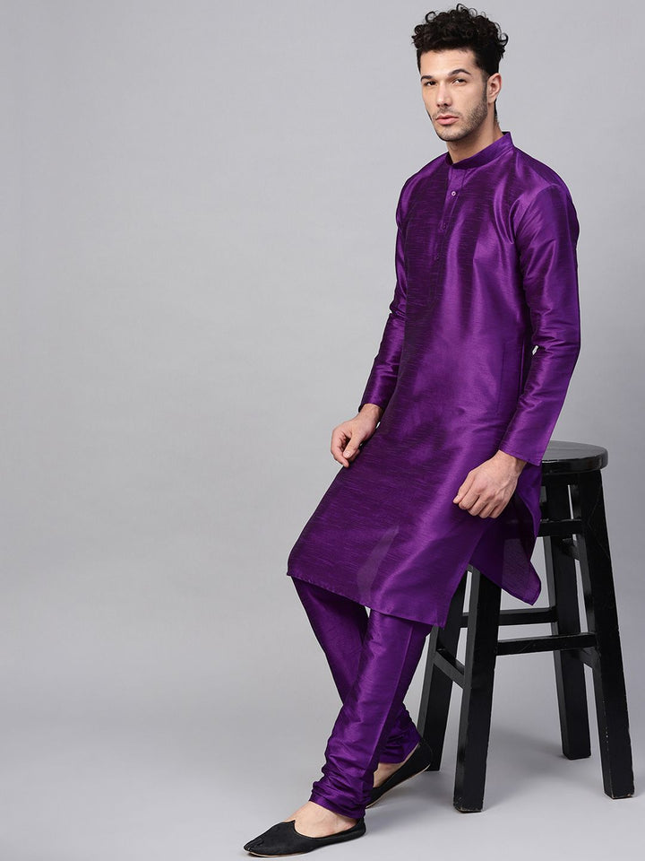 SOJANYA Men Purple Solid Straight Kurta