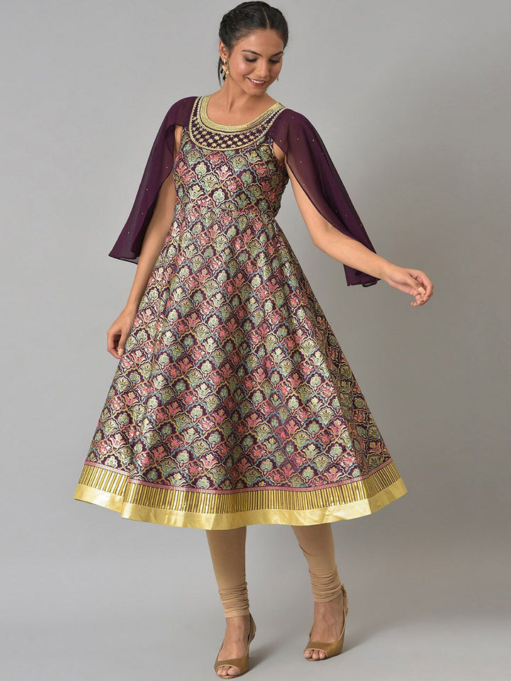 AURELIA Women Maroon Geometric Embroidered Anarkali Kurta