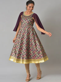 AURELIA Women Maroon Geometric Embroidered Anarkali Kurta