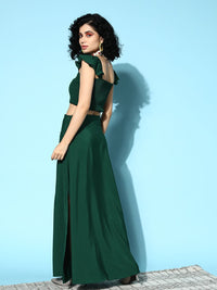 Berrylush Women Green Solid Top with Skirt
