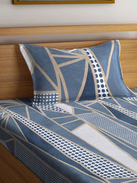 KLOTTHE Biru Kapas Abstrak Boleh Bernafas 300 TC Dilengkapi Cadar Single Halus dengan Sarung Bantal-89 x 59 inci