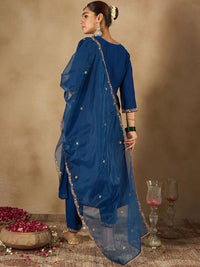 Indo Era Women Ethnic Motifs Embroidered Regular Liva Kurta with Trousers & With Dupatta