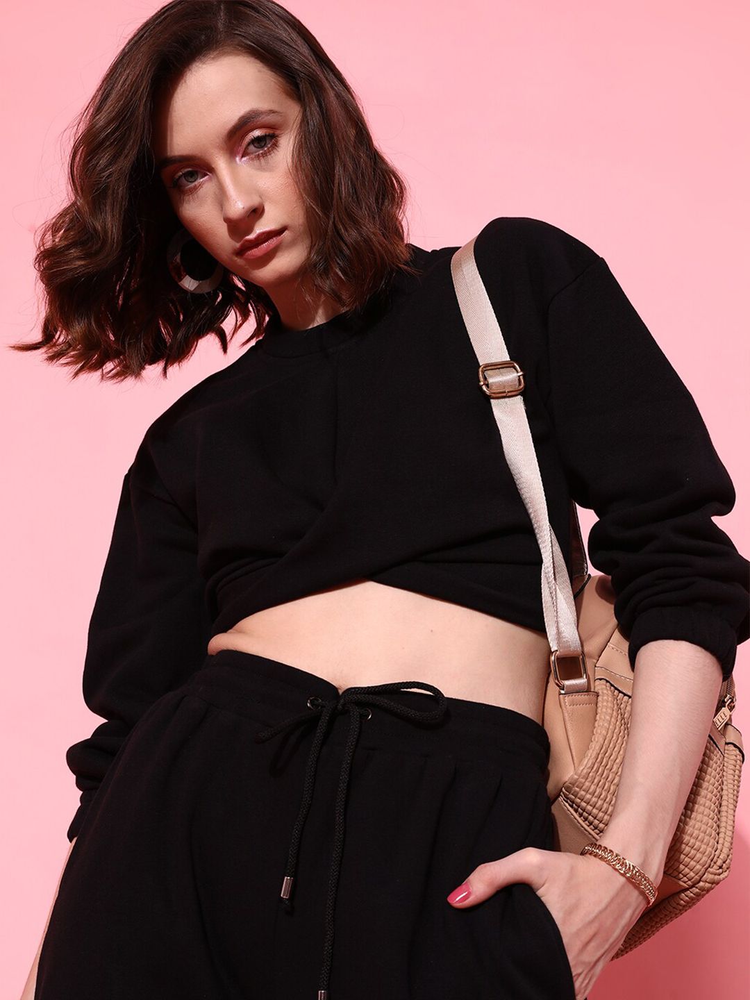 STREET 9 Women Elegant Black Solid Sweatshirt