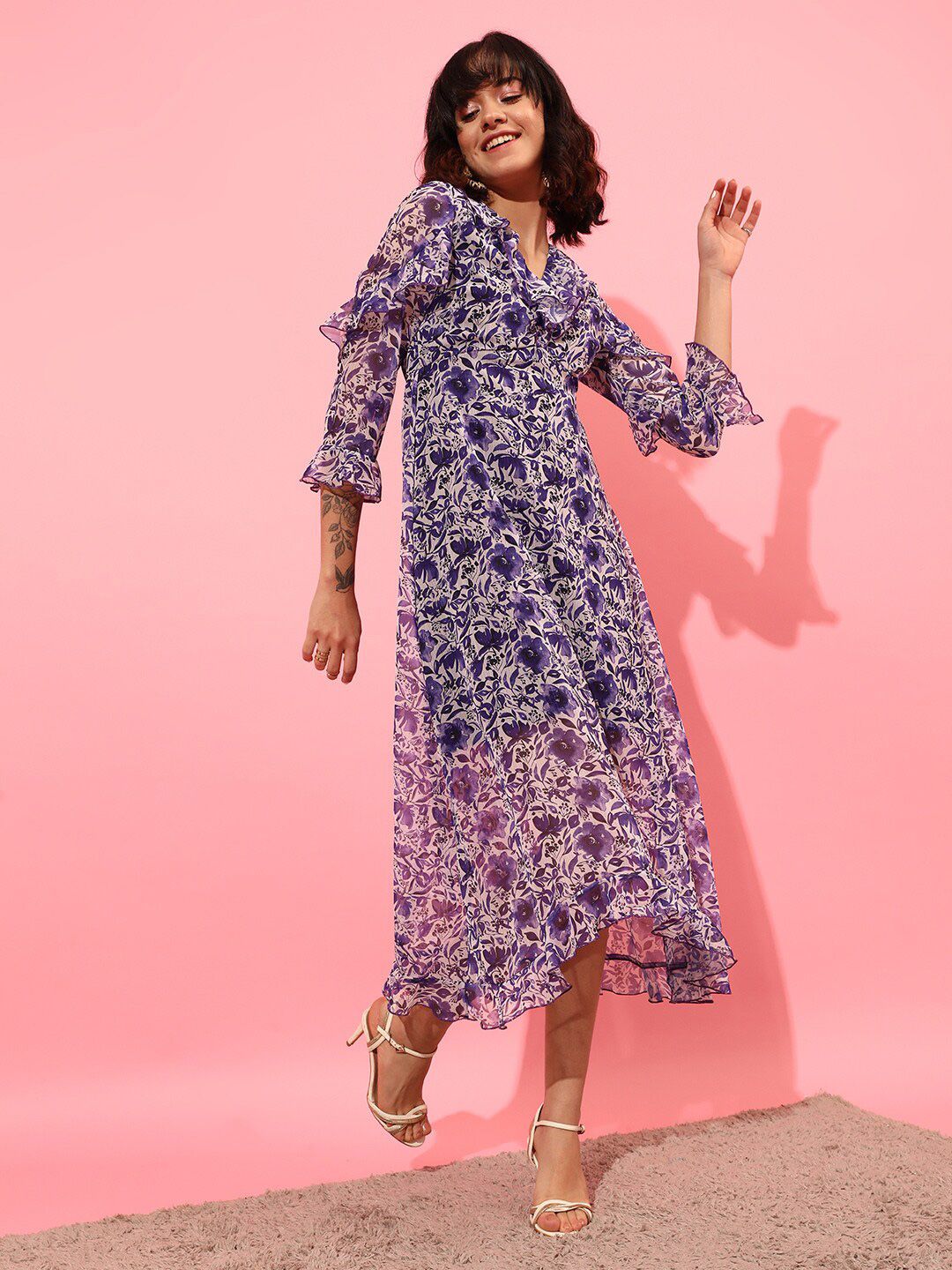 STREET 9 Floral Printed V Neck A-Line Maxi Dress