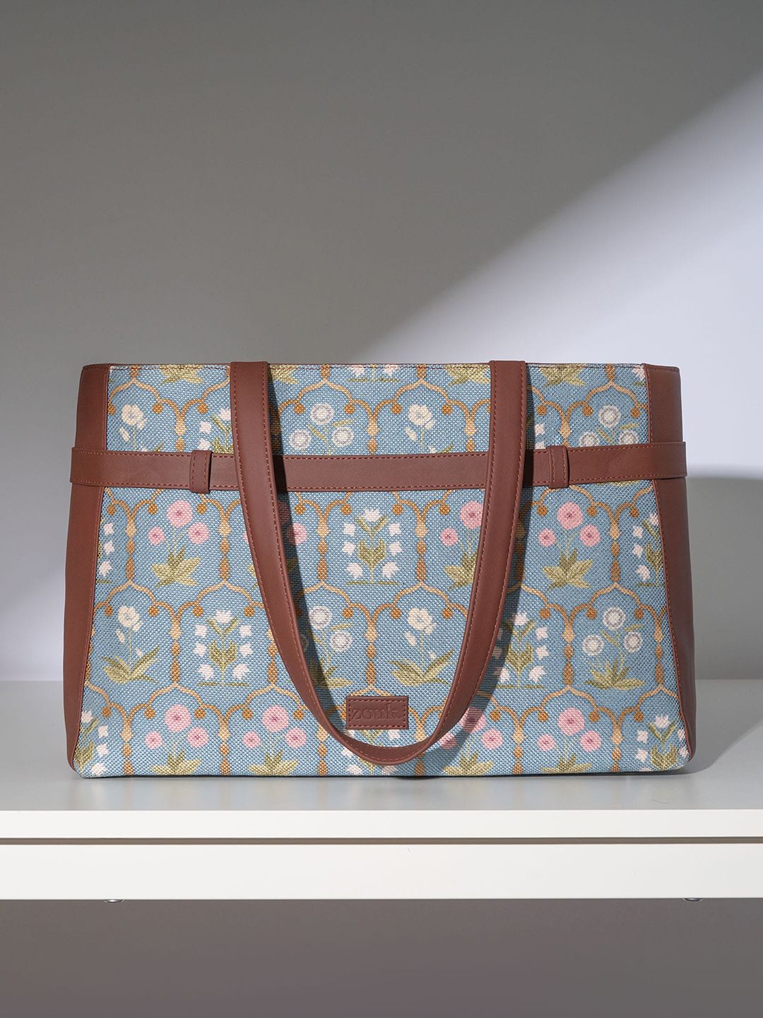 ZOUK Printed Structured Jute Laptop Shoulder Bag