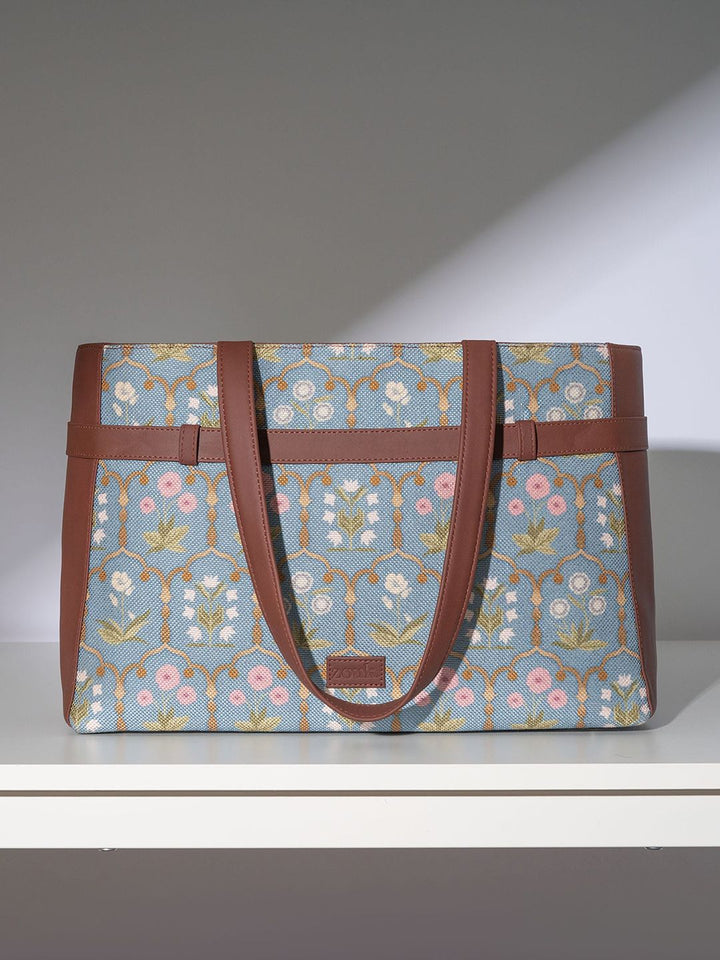 ZOUK Printed Structured Jute Laptop Shoulder Bag