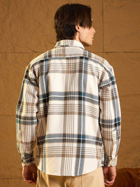 DENNISON Men Double Pocket Drop Shoulder Oversized Cotton Checked Shacket