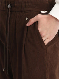 THE BEAR HOUSE Men Relaxed Loose Fit Corduroy Cotton Pleated Regular Trousers