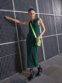SASSAFRAS Green Shirt Collar Midi Sheath Dress