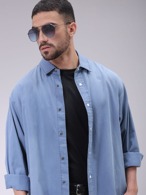 Garage Co India Cutaway Collar Colar Memeriksa Kapas Baju Kasual Besar