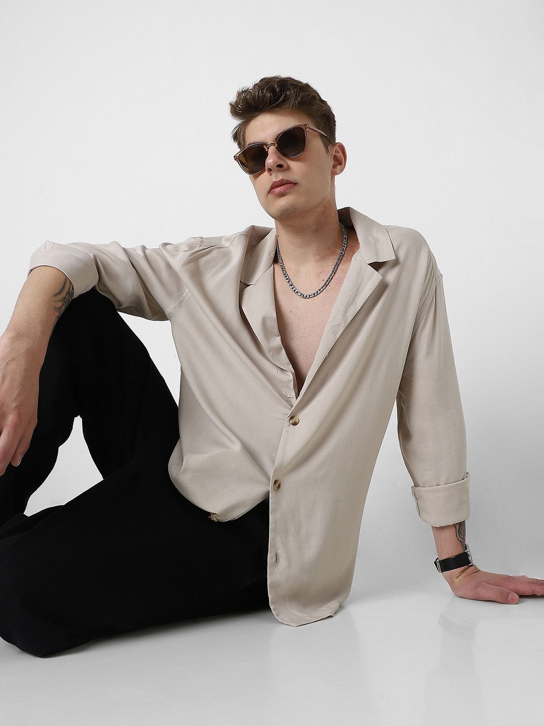 VASTRADO Men Classic Solid Cuban Collar Casual Shirt