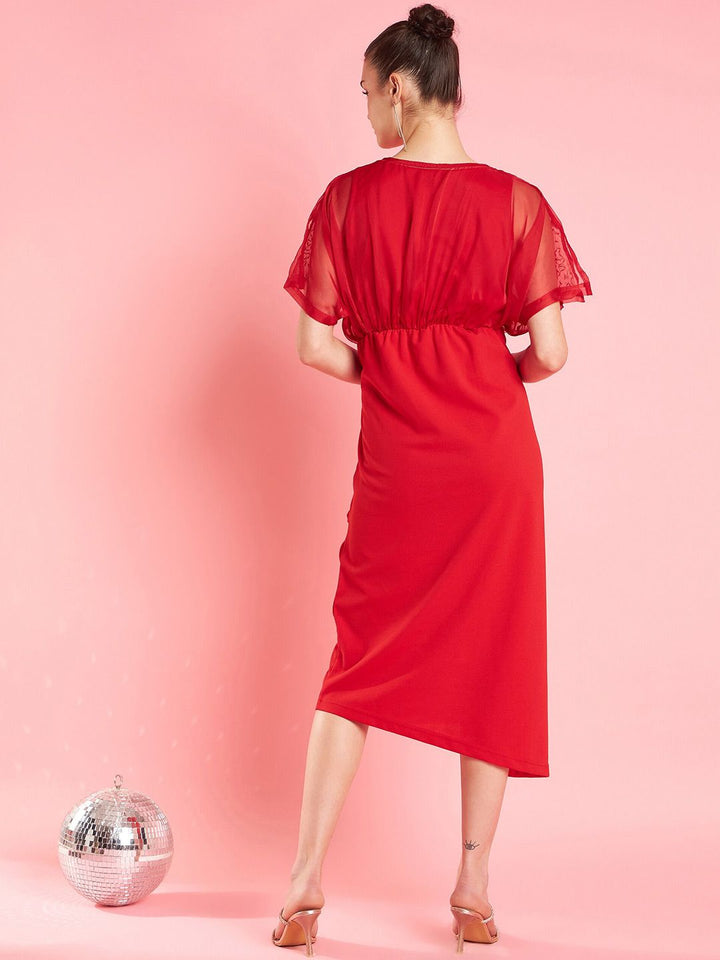 Antheaa Red Embellished Wrap Dress