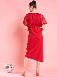 Antheaa Red Embellished Wrap Dress