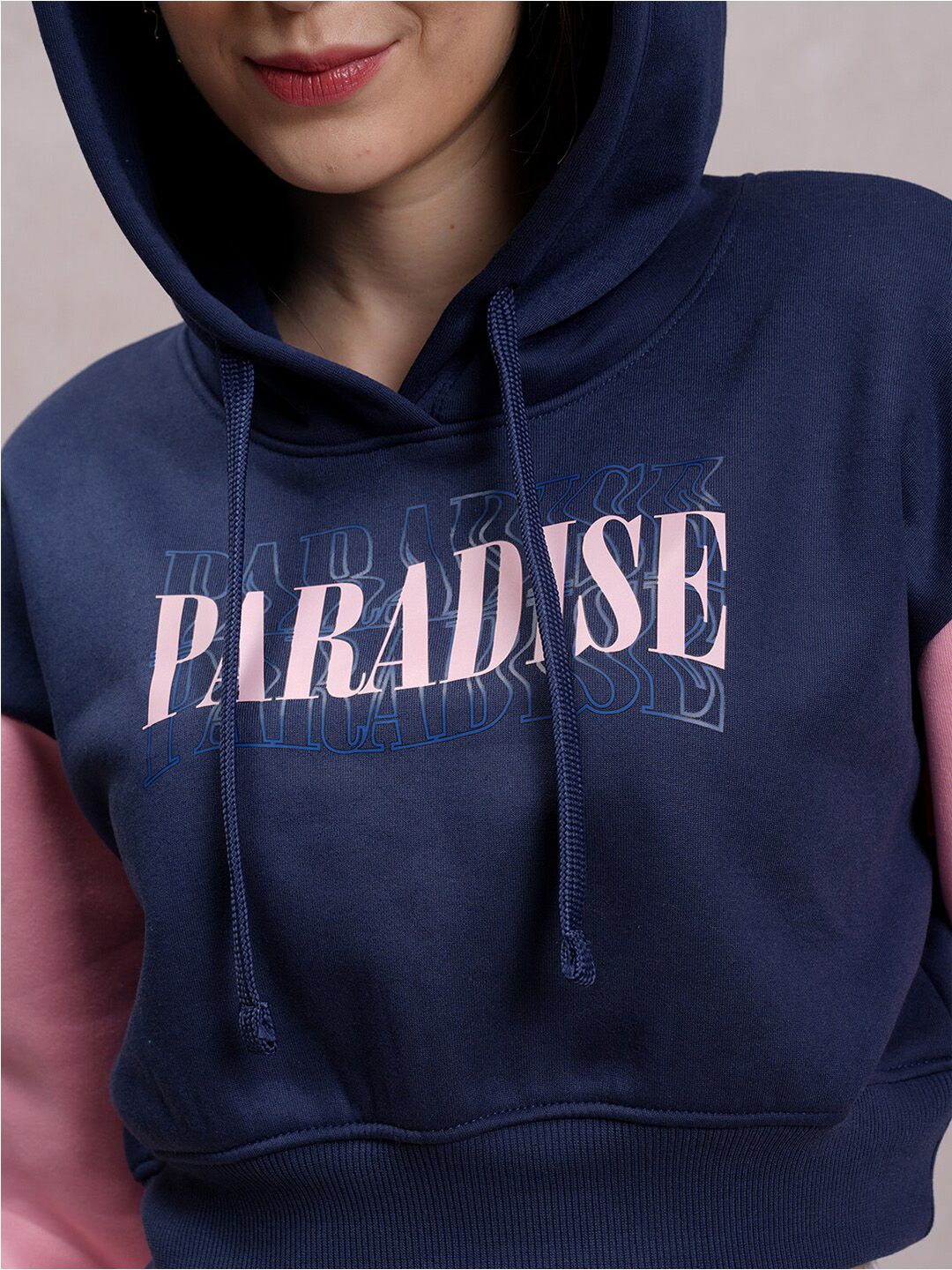 Tokyo Talkies Navy Blue Typography Printed Hooded Pullover