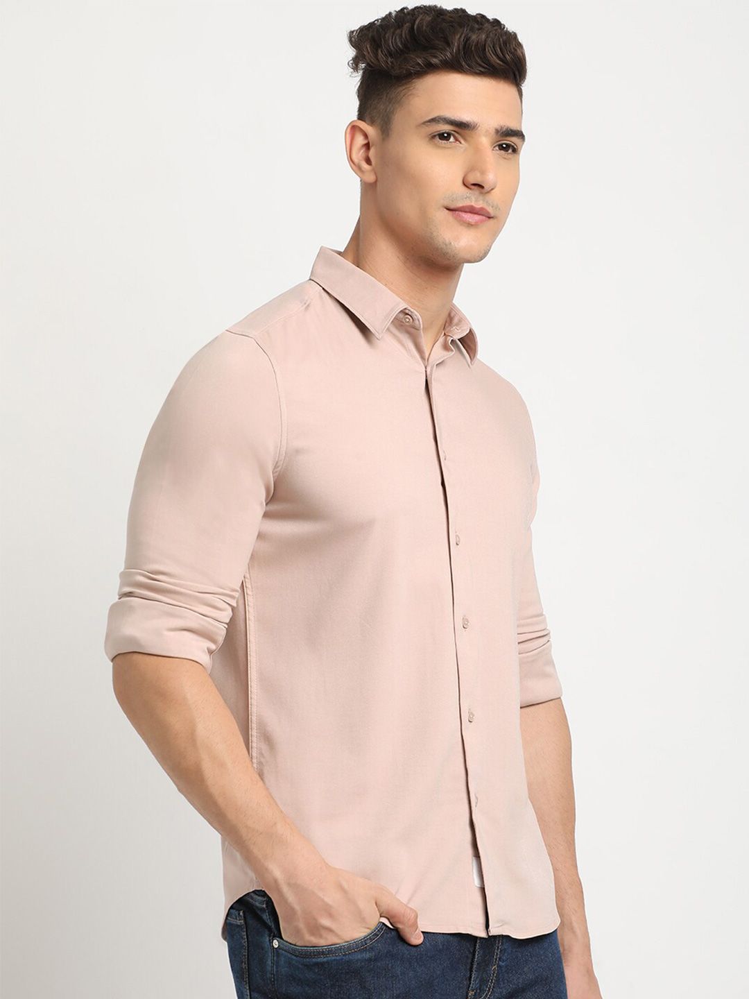 THE BEAR HOUSE Spread Collar Long Sleeves Slim Fit Casual Shirt