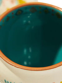 Chumbak Cream-Coloured & Green 4-Pieces Floral Printed Ceramic Glossy Cups 200 ml Each