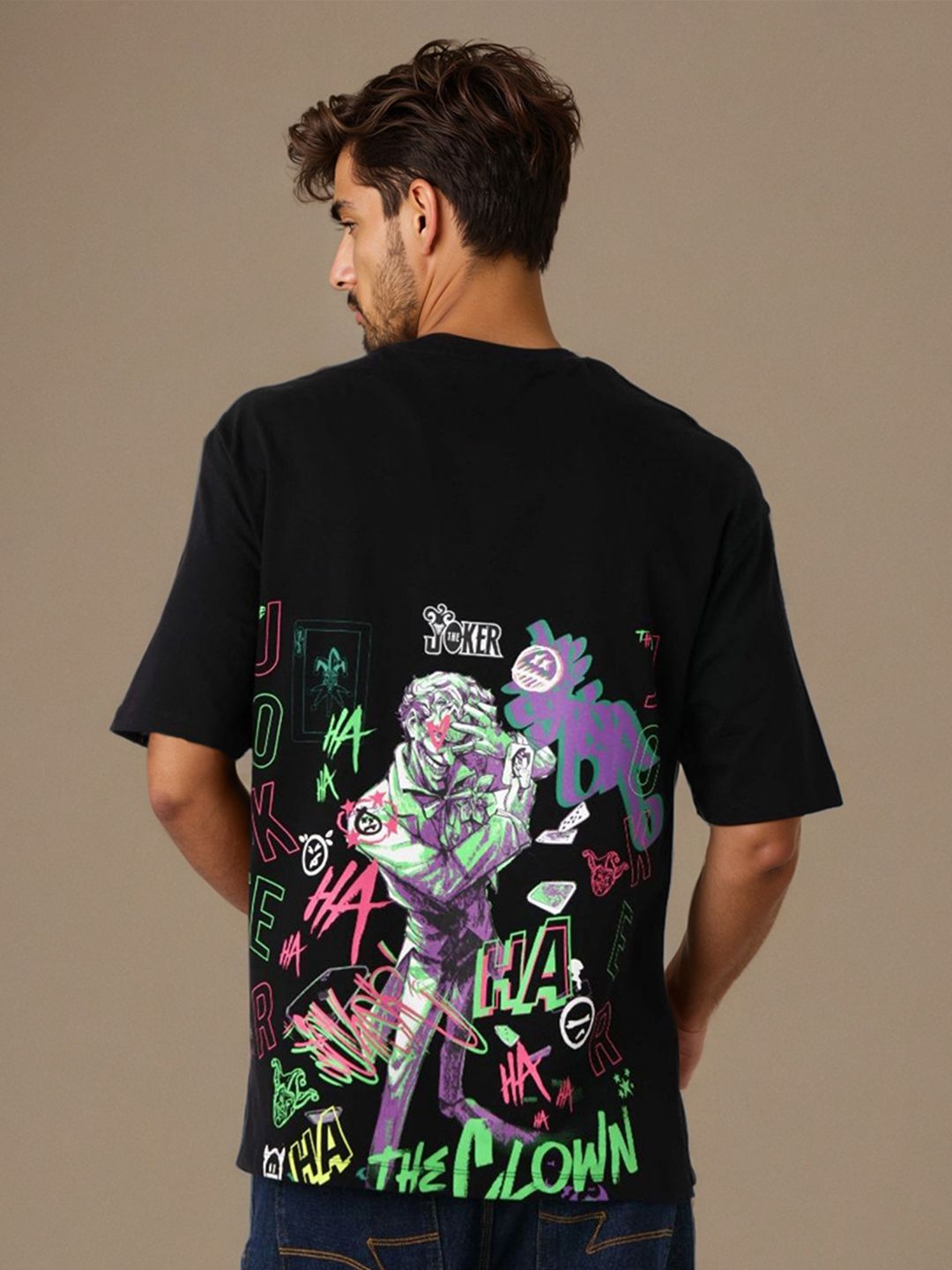 The Indian Garage Co Men Joker Typography Printed Round Neck Cotton Boxy T-shirt
