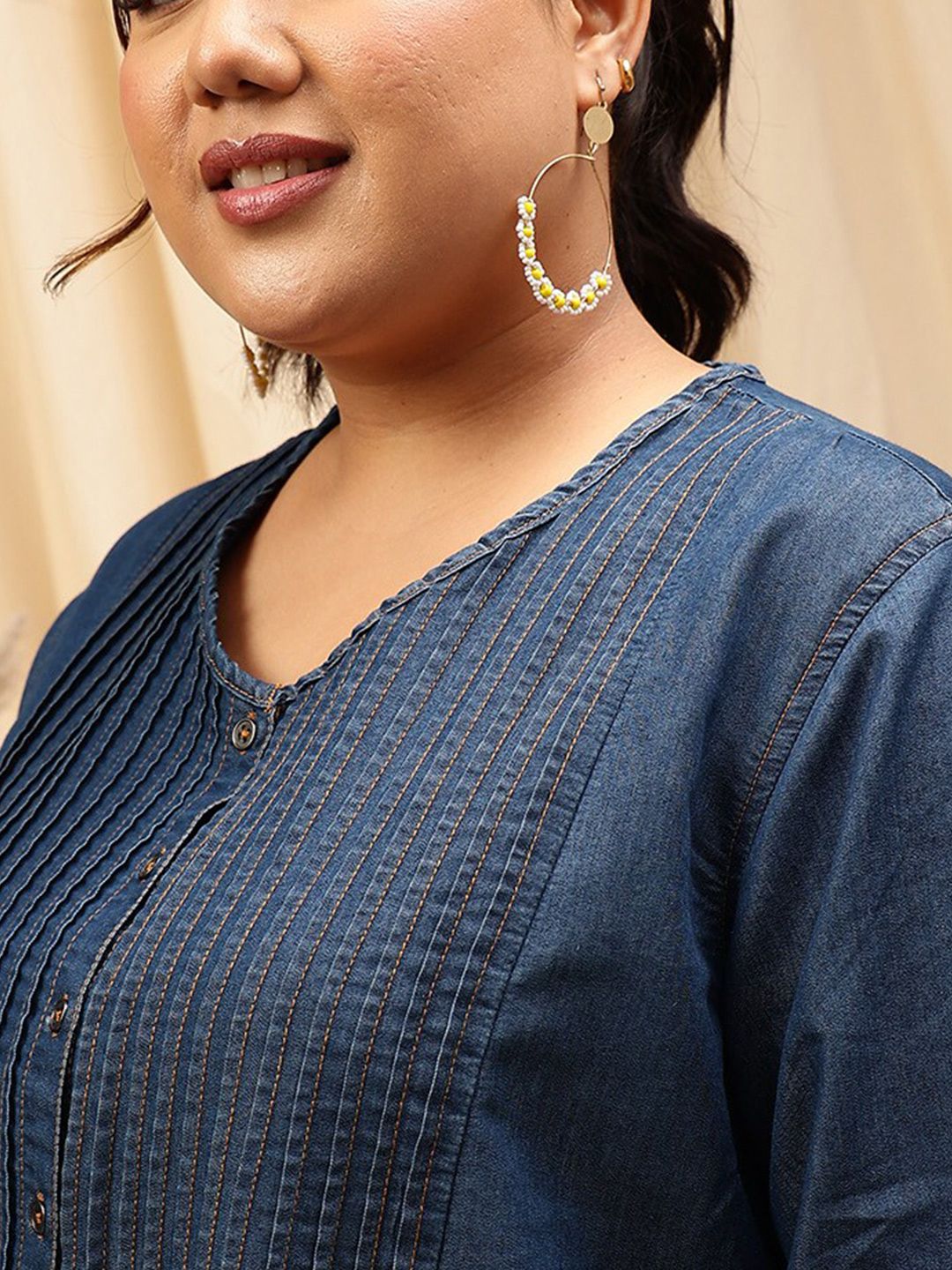 CURVY STREET Plus Size V-Neck Cotton Denim Top