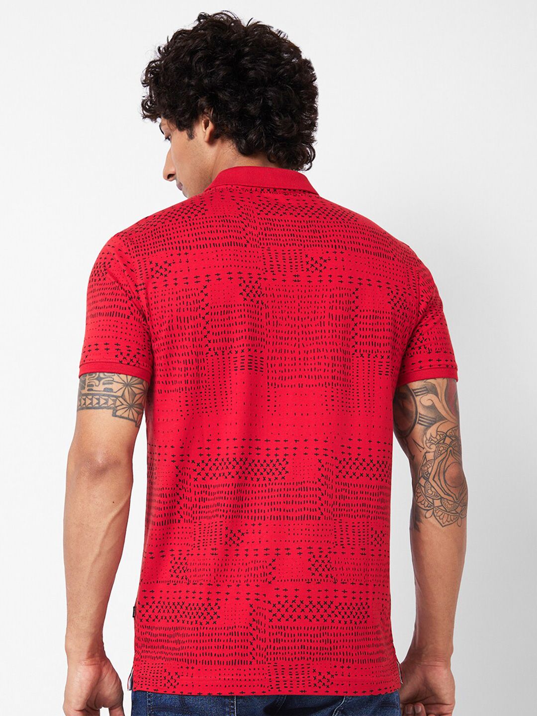 SPYKAR Abstract Printed Polo Collar Slim Fit T-shirt