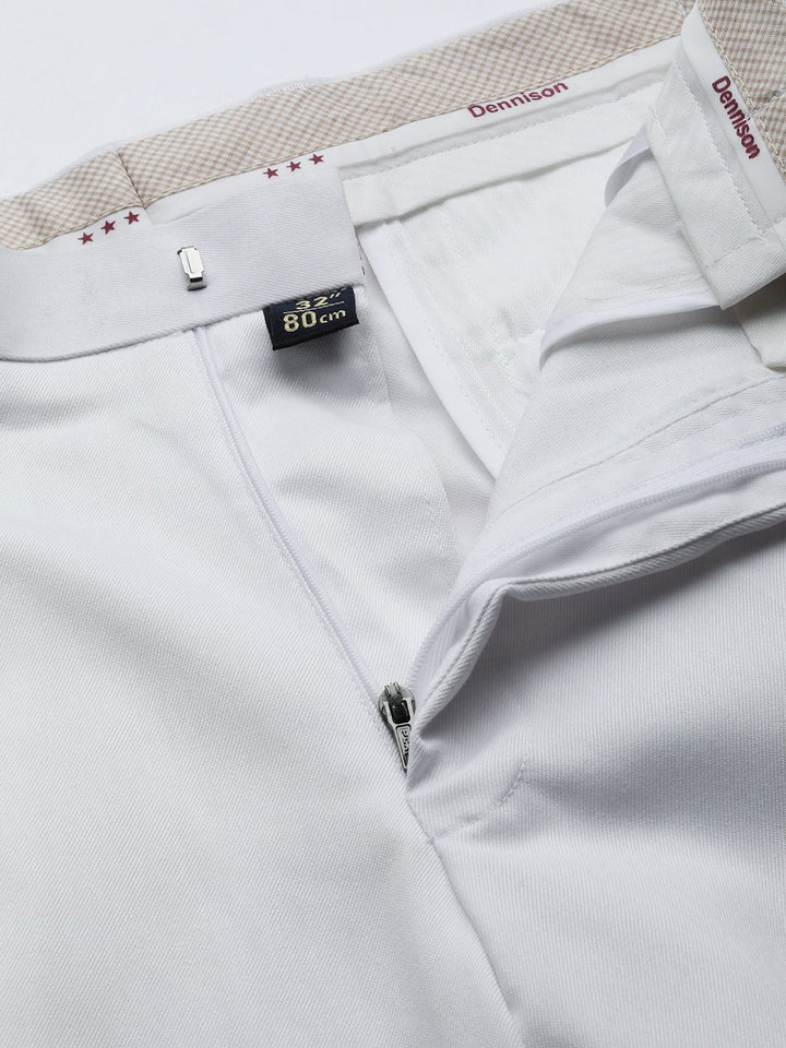 DENNISON Men White Solid Smart Auto Fit Waist Formal Trousers