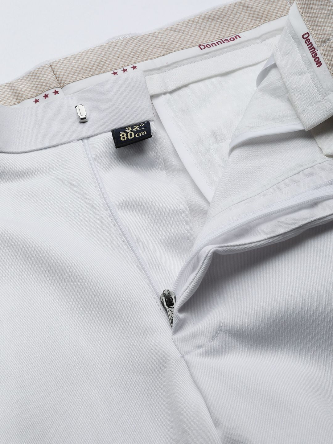 DENNISON Men White Solid Smart Auto Fit Waist Formal Trousers