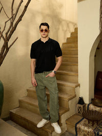 DENNISON Men Oversized Polo Neck Semi Sheer Knitted Pure Cotton T-Shirt