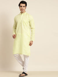 Anug by SOJANYA Men Lime Green Dobby Mandarin Collar Kurta