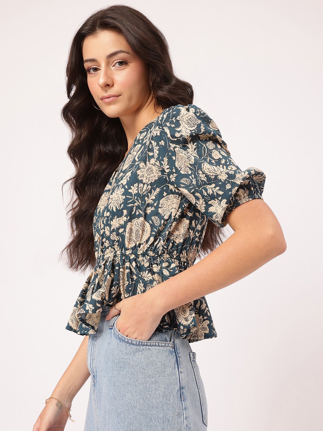 DressBerry Laid-Back Luxe Indie Floral Cinched Waist Top