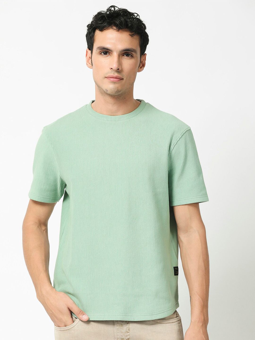 RARE RABBIT Men Bree Round Neck Cotton Slim Fit T-Shirt