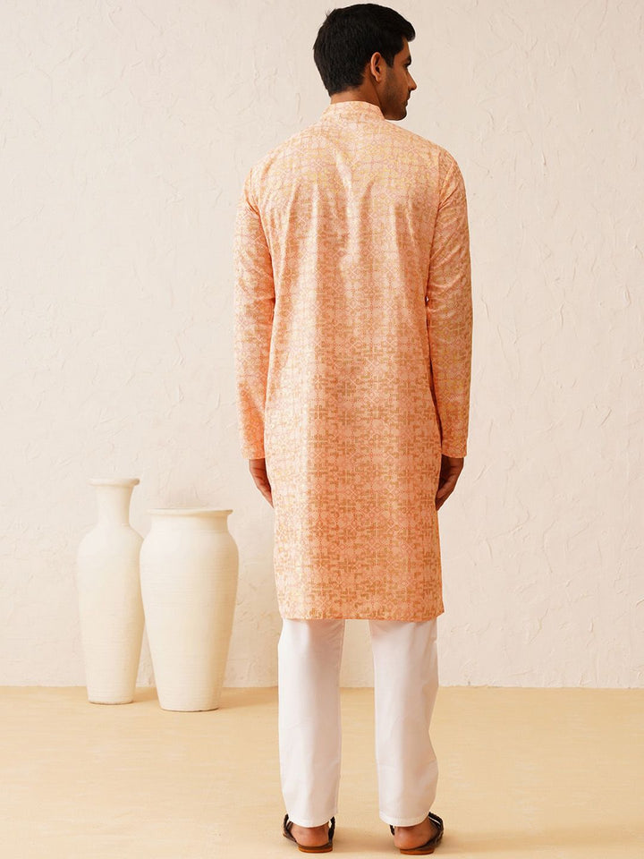 SOJANYA Ethnic Motifs Printed Mandarin Collar Long Sleeves Pure Cotton Straight Kurta