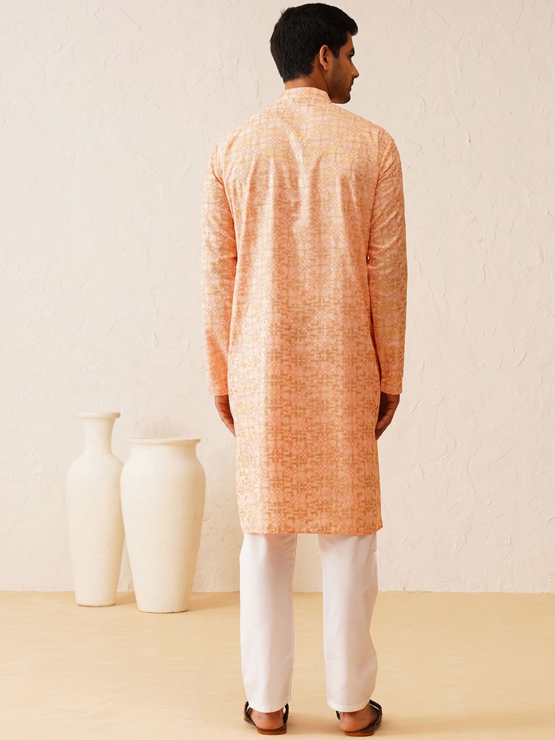 SOJANYA Ethnic Motifs Printed Mandarin Collar Long Sleeves Pure Cotton Straight Kurta