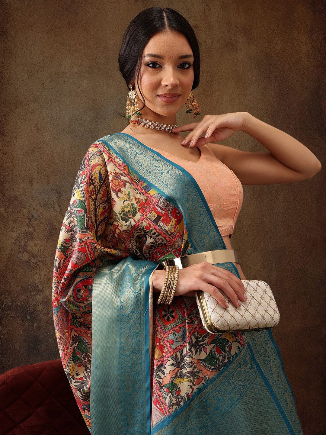 Silk Land Kanjeewaram Art Silk Zari Woven Digital Print saree