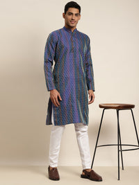 SOJANYA Men Blue & Green Ethnic Motifs Kurta