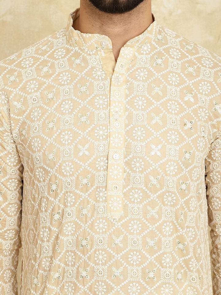 SOJANYA Motif Etnik Sulam Kurta Kapas Tulen Biasa Dengan Churidar