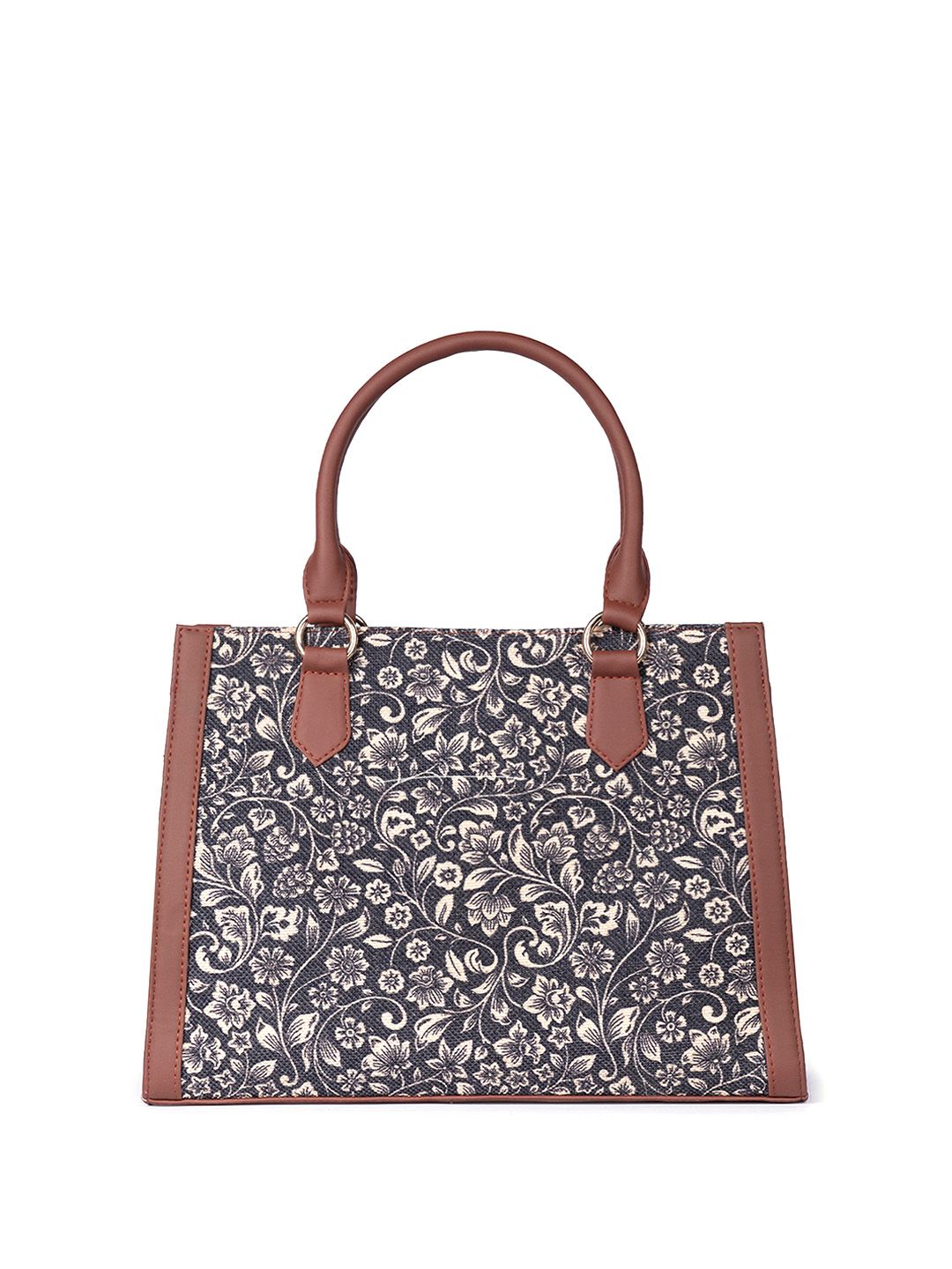 ZOUK =Floral Printed Structured Jute Handheld Bag