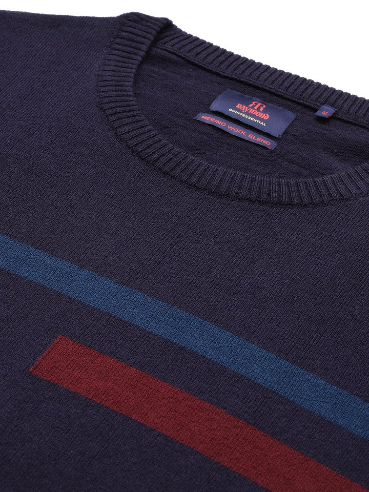 Raymond Men Navy Blue Striped Pullover