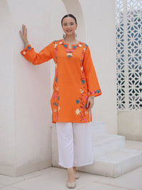 HOUSE OF KARI Falak Kashmiri Embroidered Flared Sleeves Thread Work Cotton Straight Kurta