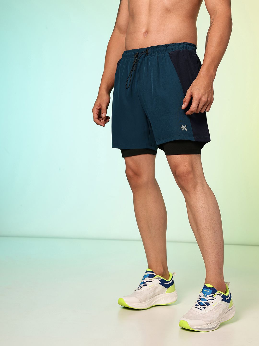 HRX by Hrithik Roshan Men Colourblocked Running Shorts with Inner Attached Tights