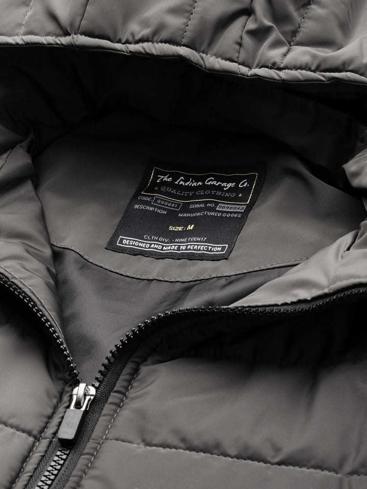 The Indian Garage Co Men Slim Fit Puffer Jacket with Detachable Hood