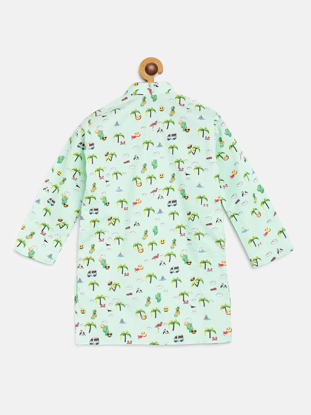 SOJANYA Boys Mint Green & Yellow Tropical Print Kurta Cotton Lurus
