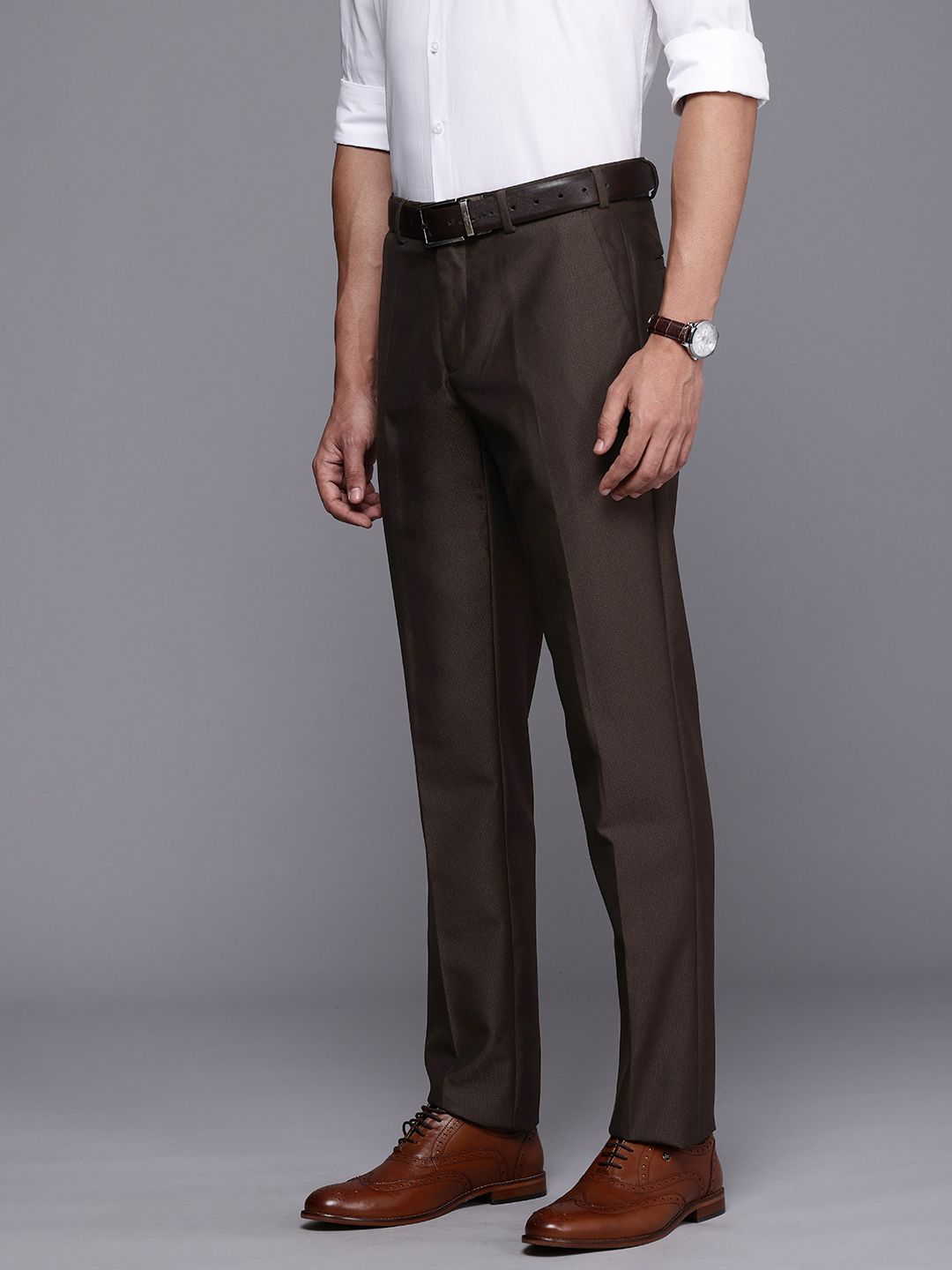 Raymond Men Textured Slim Fit Formal Trousers