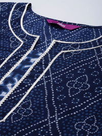 Libas Women Blue Bandhani Printed Pure Cotton Kurta with Palazzos & Dupatta