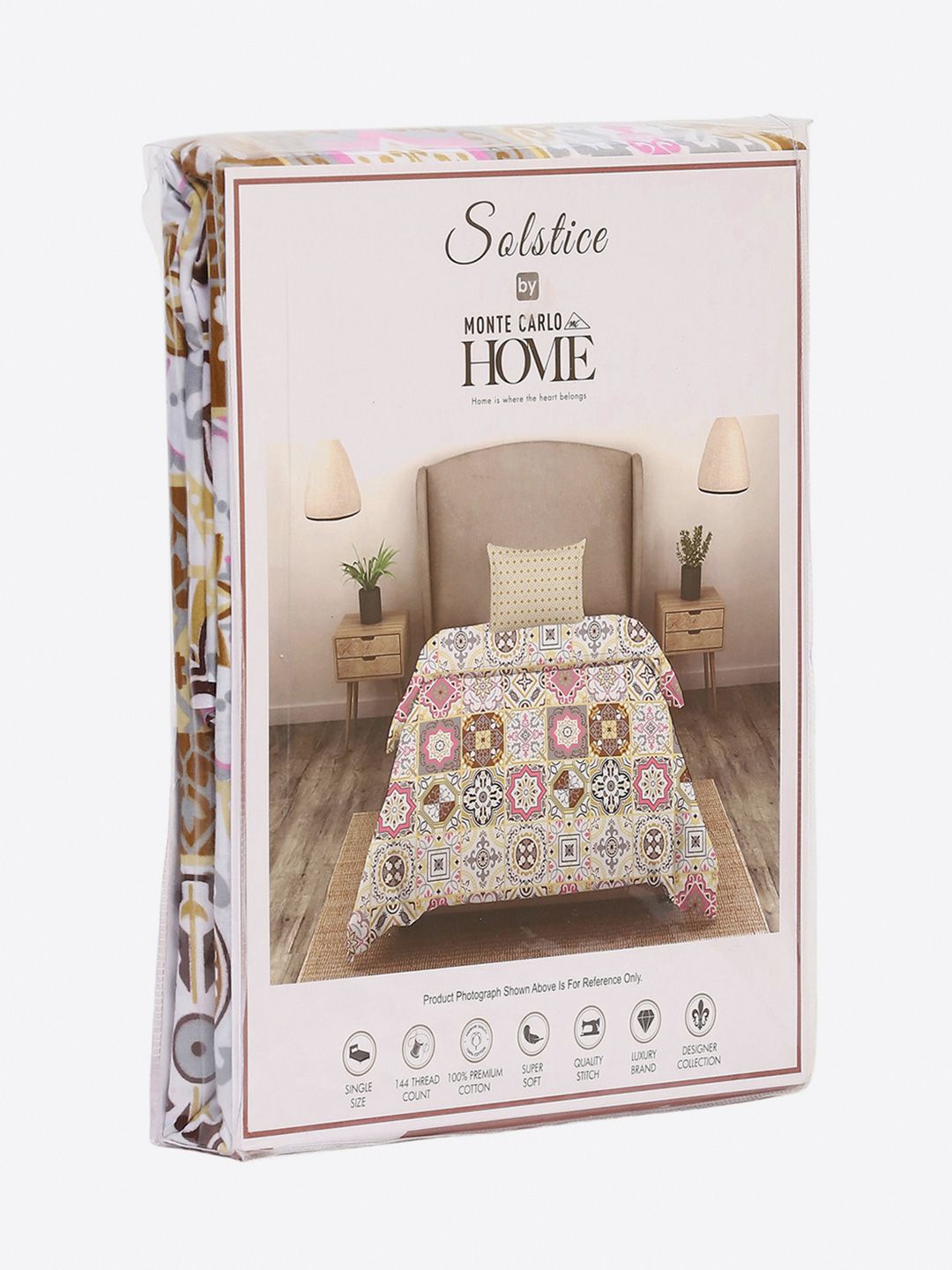 Monte Carlo White Floral Cotton 144 TC Single Bedsheet with 1 Pillow Cover-2.29mx1.52m