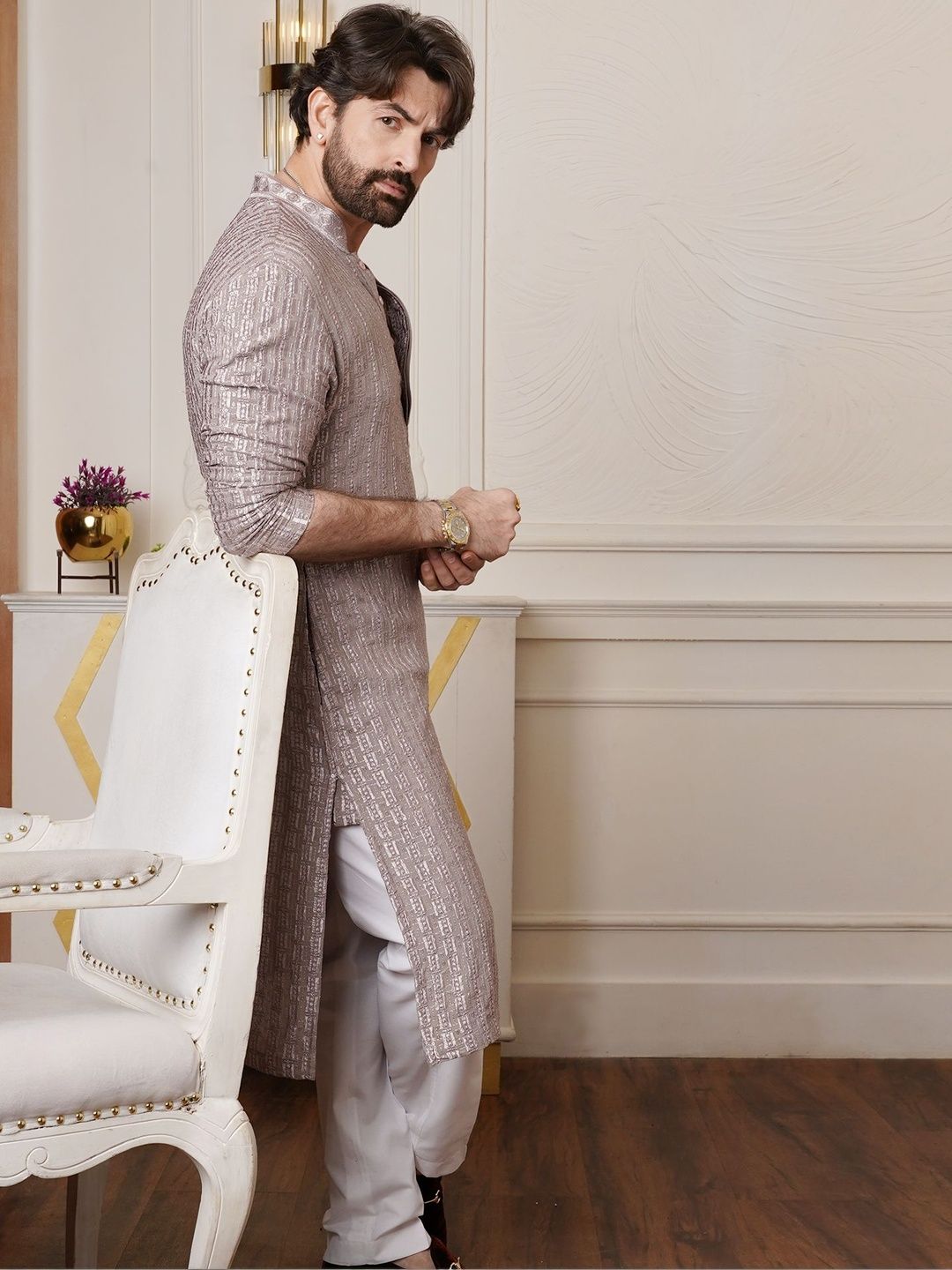 SOJANYA Men Embroidered Regular Kurta with Pyjamas